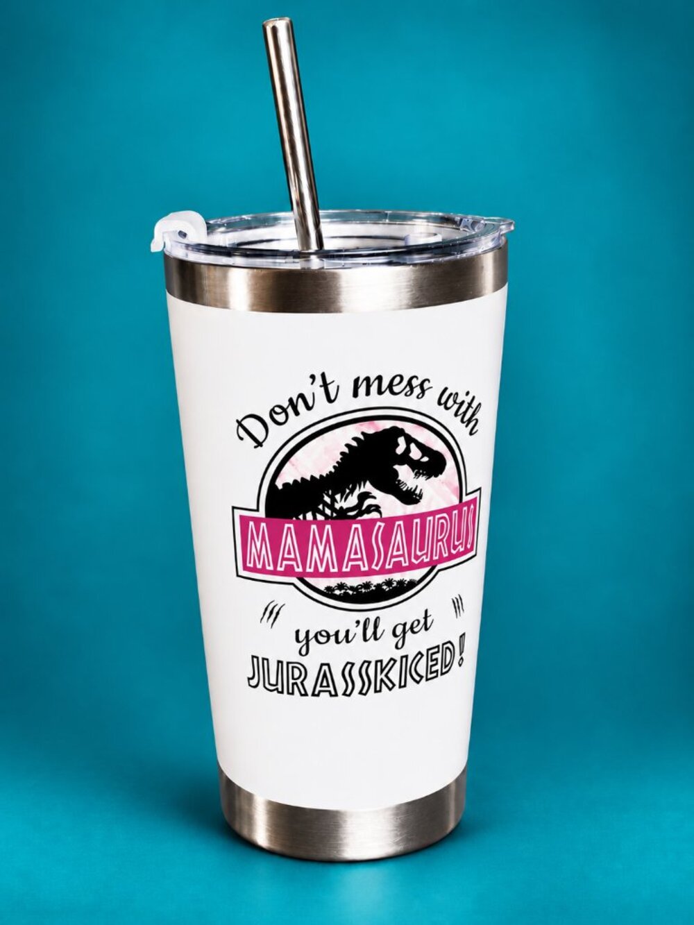 Mom Cup Stainless Steel Insulated Mamasaurus Tumbler 20oz w/ Lid & Straw in Box